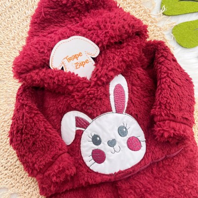 Macacão de Pelinho Sherpa Coelhinha com Capuz - Vinho